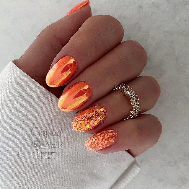 orange Metallic Nails Design