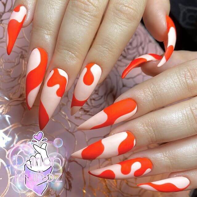 Orange Matte Stiletto Nails