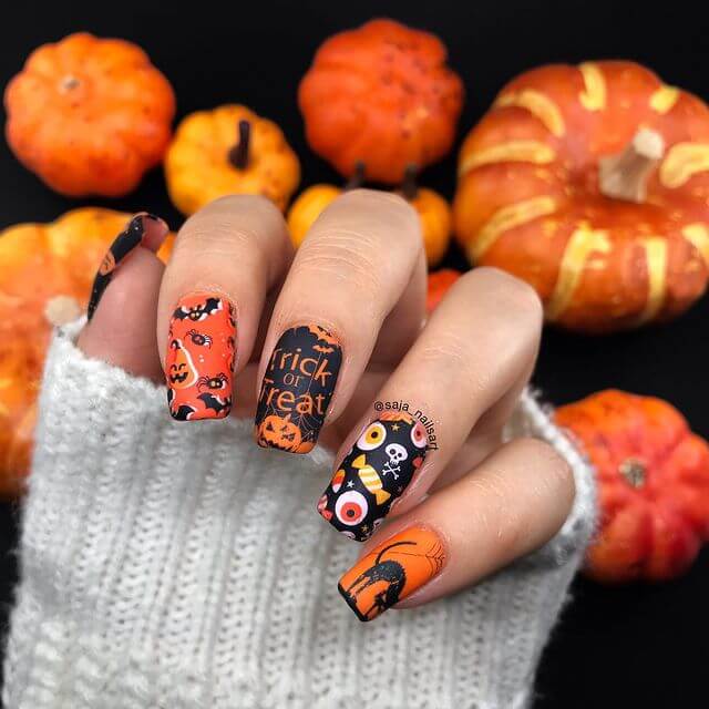 Orange and Black for Halloween Nails