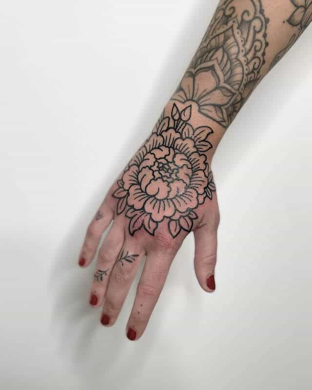 Peony Tattoo for Hand