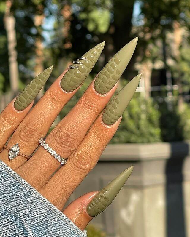 Olive Green Animal Print Nails