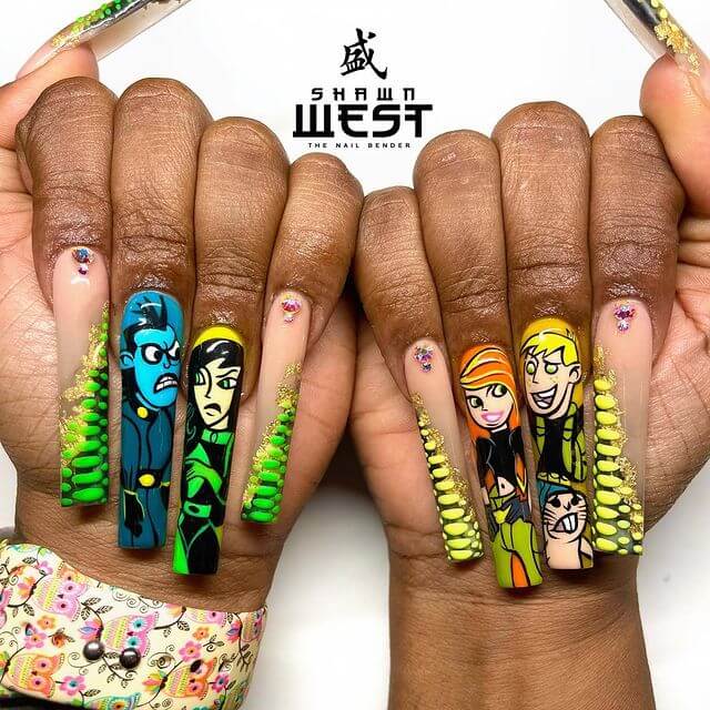 hand painted cartoon nails design
