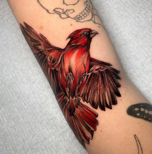 Black And Red Bird Tattoo