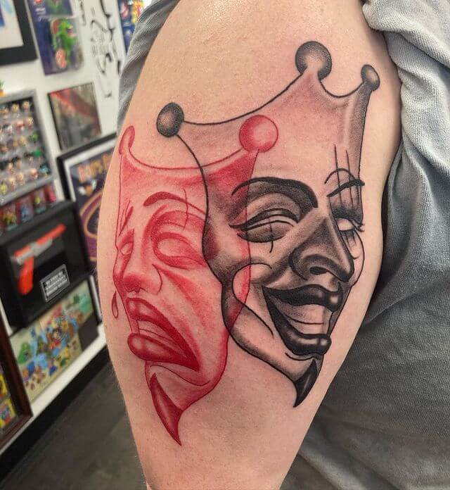Black And Red Laugh Now Cry Later Tattoo