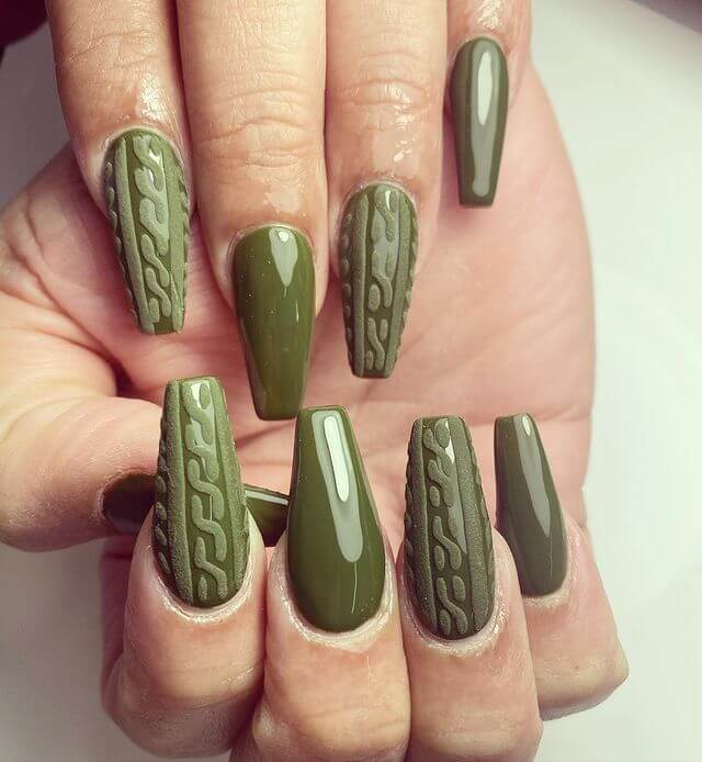 Cable Knit Olive Green Nails