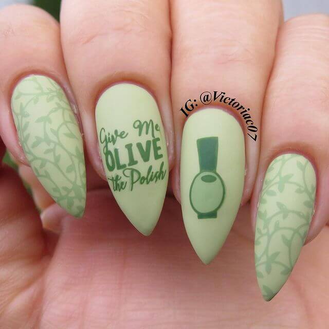 Cute Olive Green Matte Almond Nails