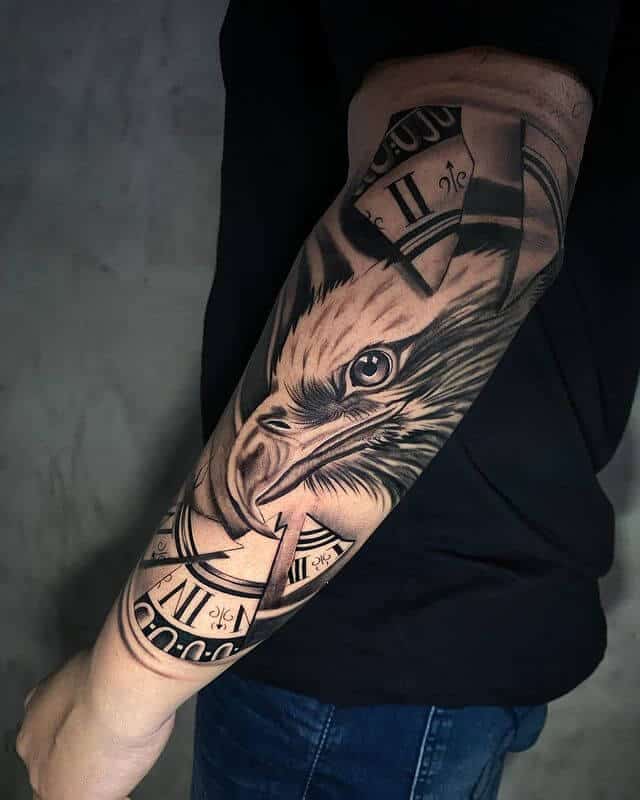 Eagle And Clock Tattoo