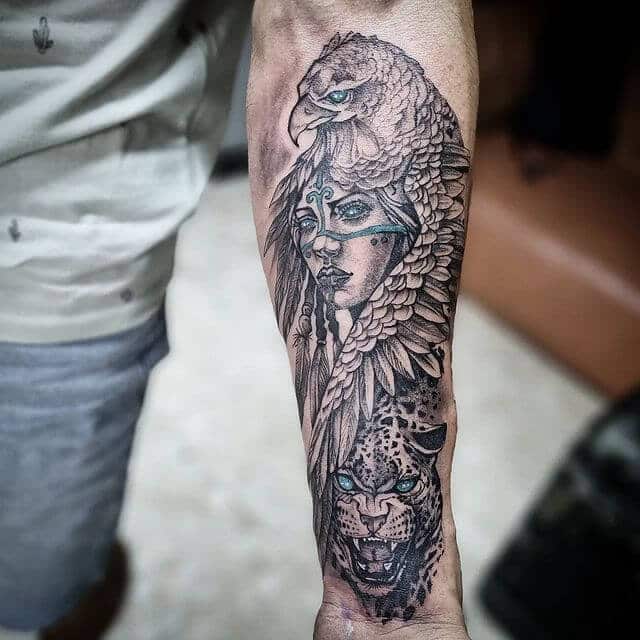 Eagle And Indian Woman Tattoo