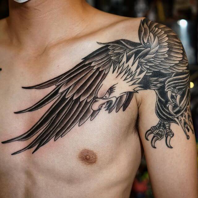 Eagle Tattoo On Chest And Shoulder