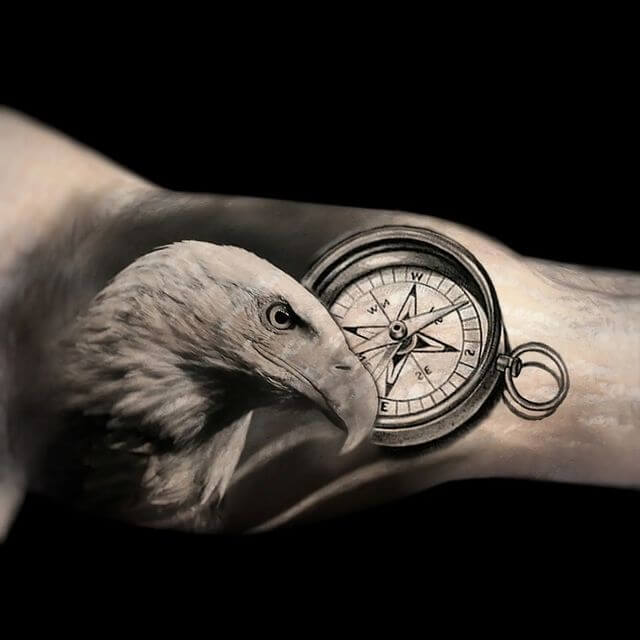 Eagle With Compass Tattoo