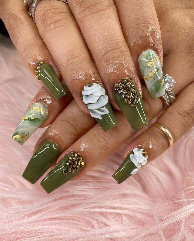 Freestyle Olive Green Nails