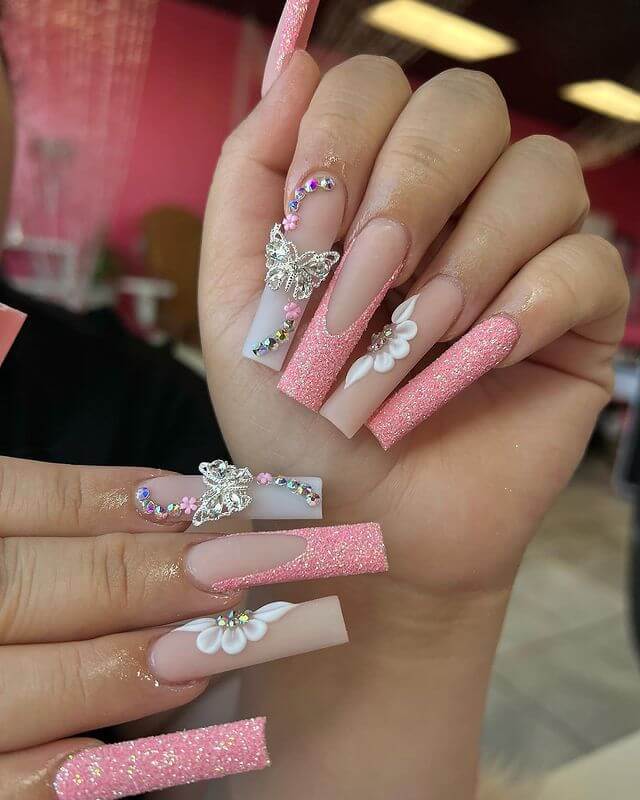 Glamorous pink and nude nails