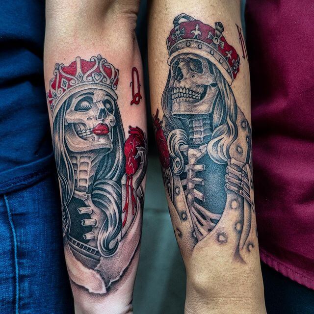 His and Her steleton with crown tattoo