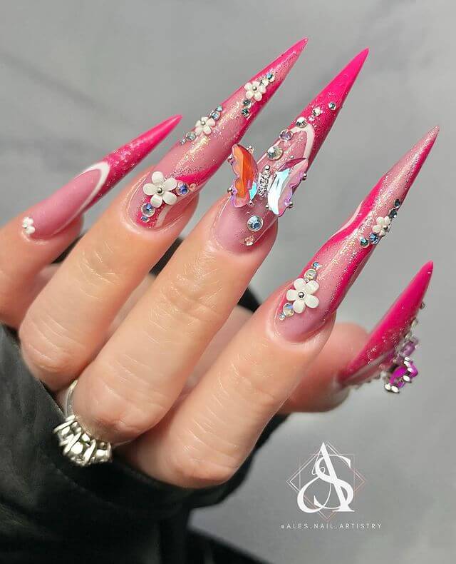 Hot Pink Stiletto Nails