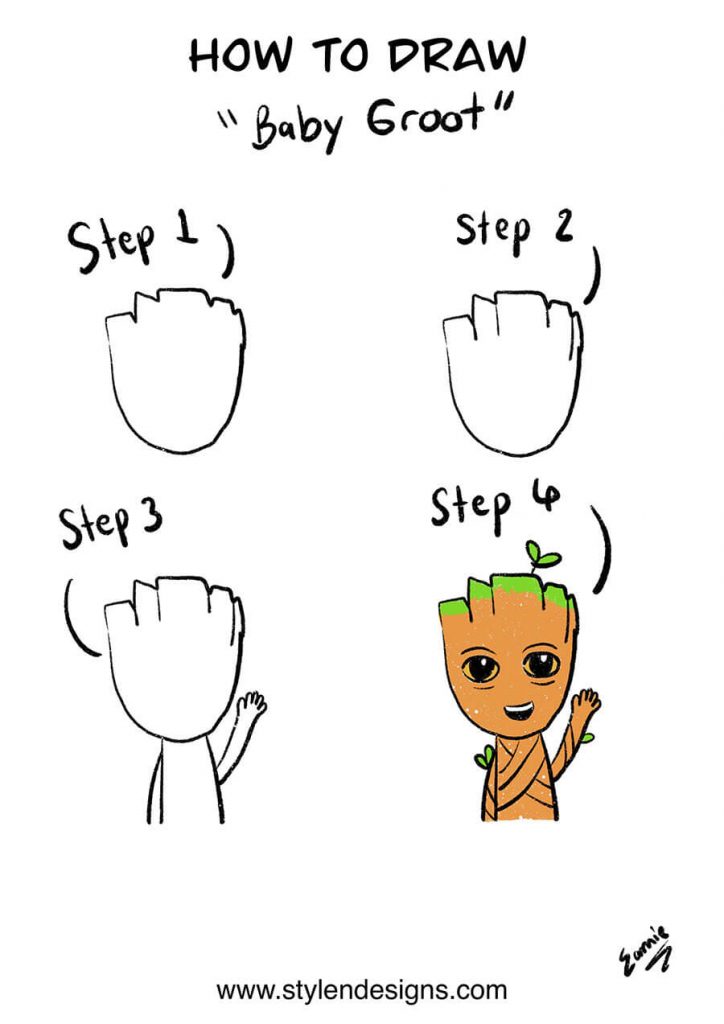 How To Draw Baby Groot | Guardians Of The Galaxy