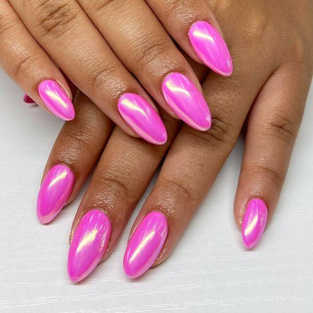 Pink Chrome Almond Nails