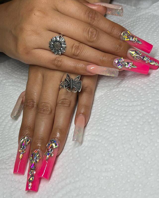 Pink ombre with rhinestones