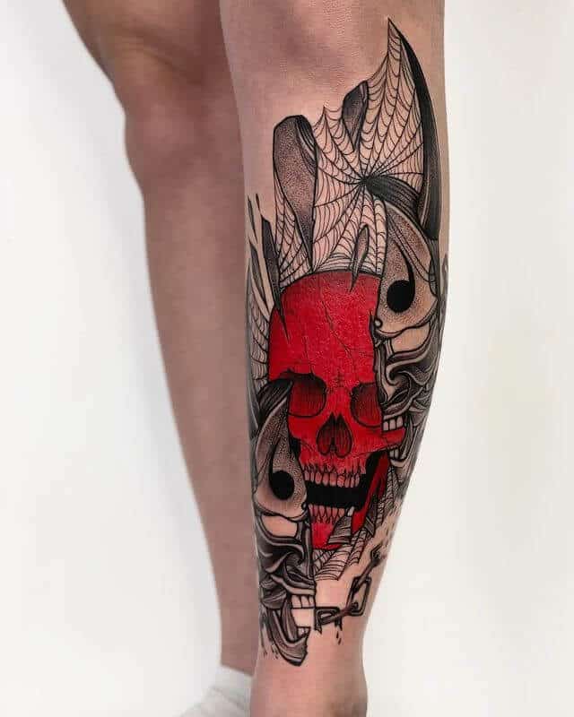 Red Ink Skull Tattoo