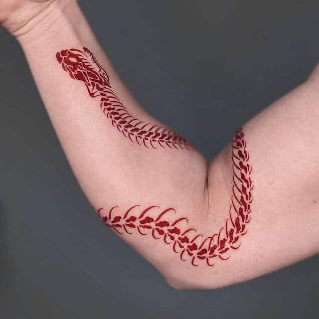 Red Snake Skeleton Tattoo
