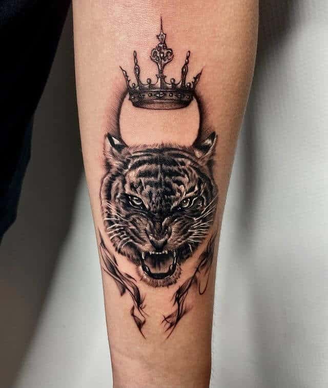 Tiger and crown tattoo