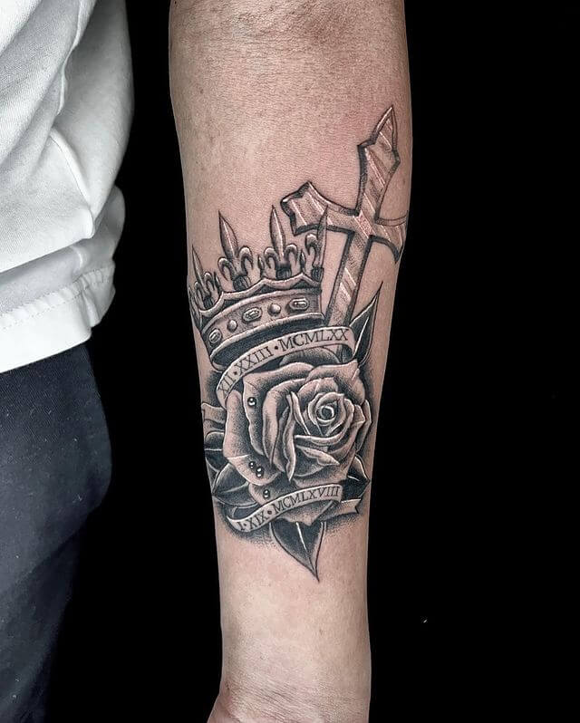crown and rose tattoo