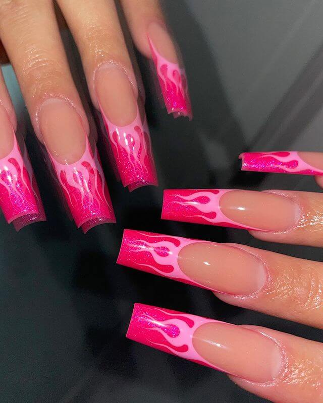 hot pink flame nails