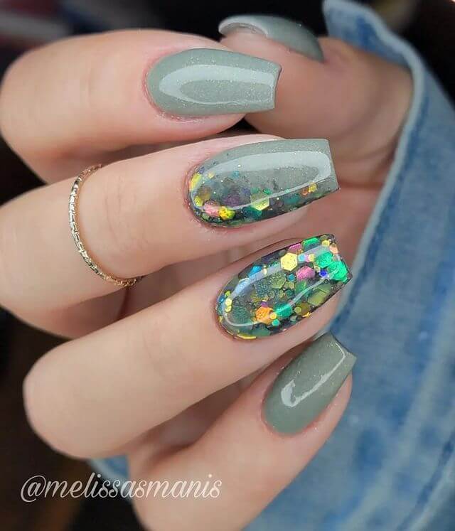 olive green Dip Powder Nails