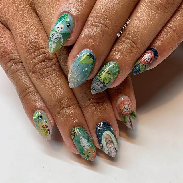 Halloween Olive Nails