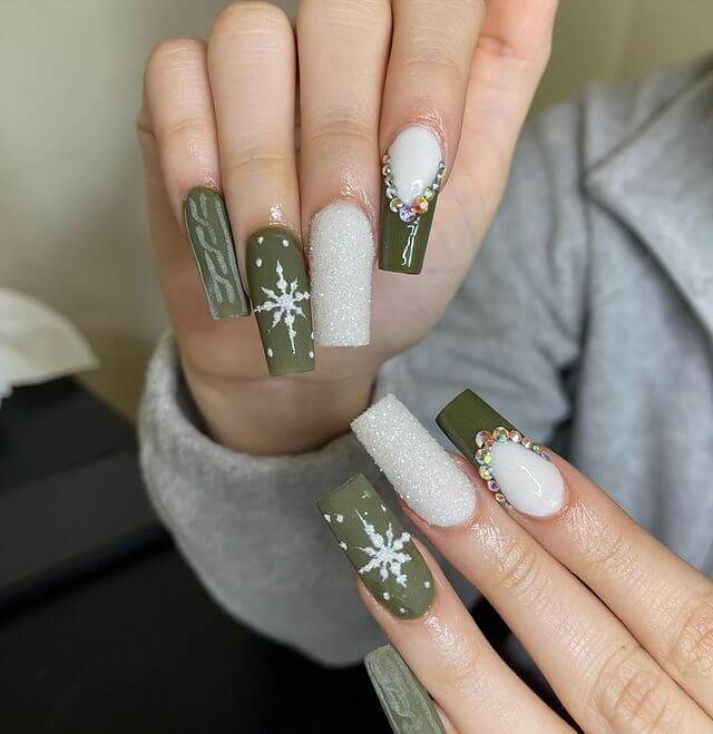 olive green christmas nails