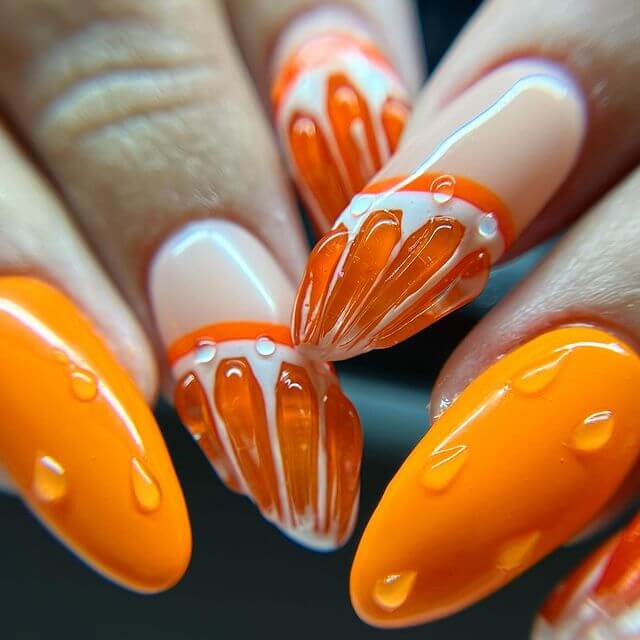 wet orange nails