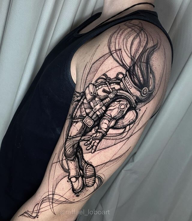 tattoo of Astronaut With Fluid Background