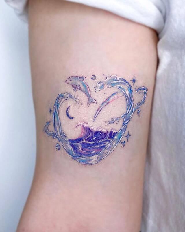 Blue wave tattoo