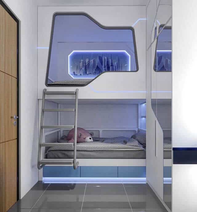 Futuristic bunk bed for kid bedroom