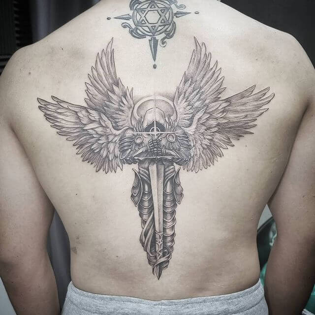 Guardian angle back tattoo