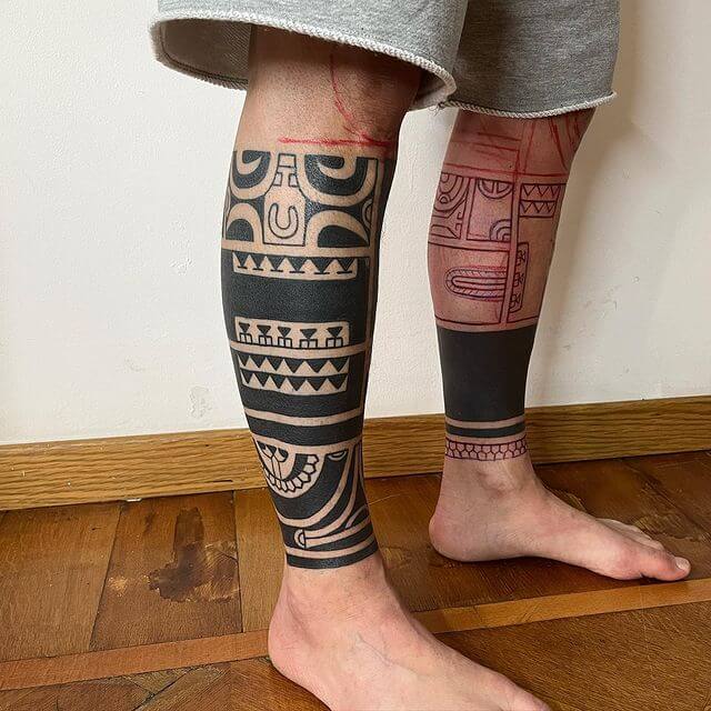 Leg Tribal Tattoo Cover Up