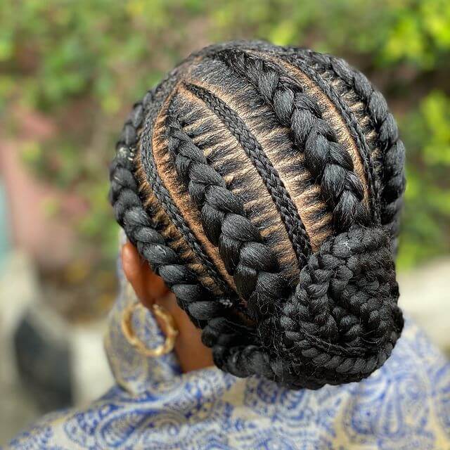Mixed stitch braids bun