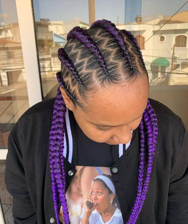 Purple stitch braids with zigzag part