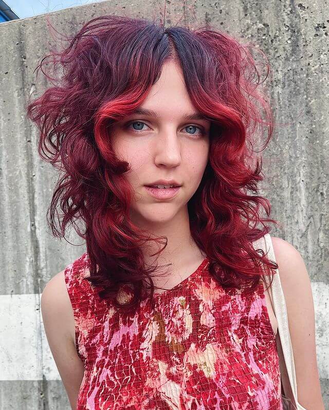 Red Curly Wolf Cut