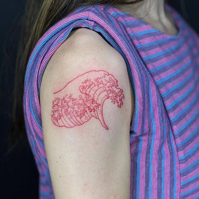 Red Ink Wave Tattoo