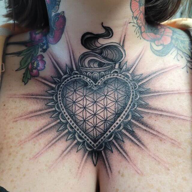 Sacred Heart Chest Tattoo