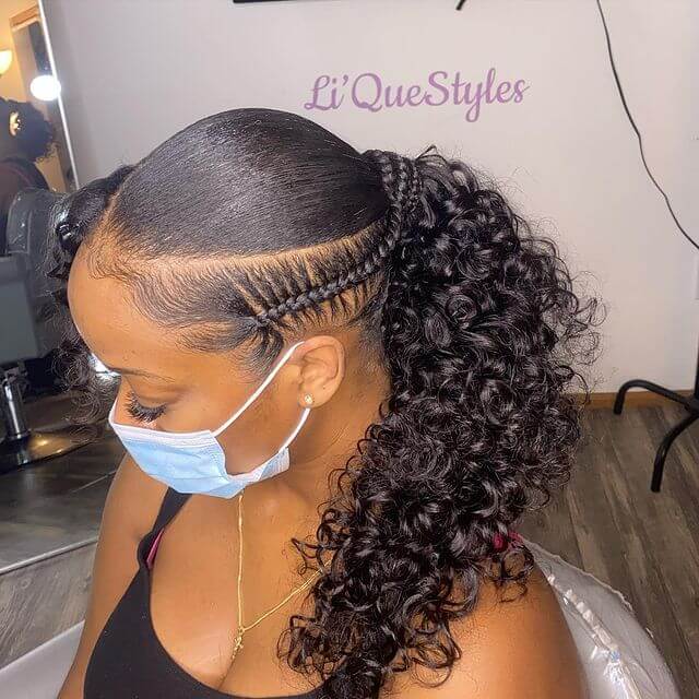 Side Stitch Braid With Curly Ponytail