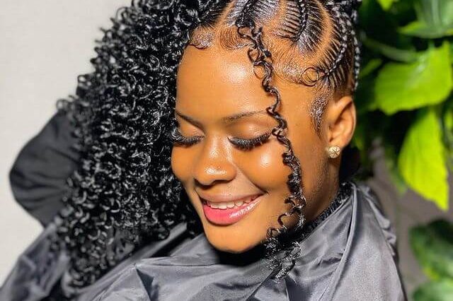 Stitch braids curly pony tail