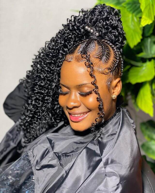 Stitch braids curly pony tail