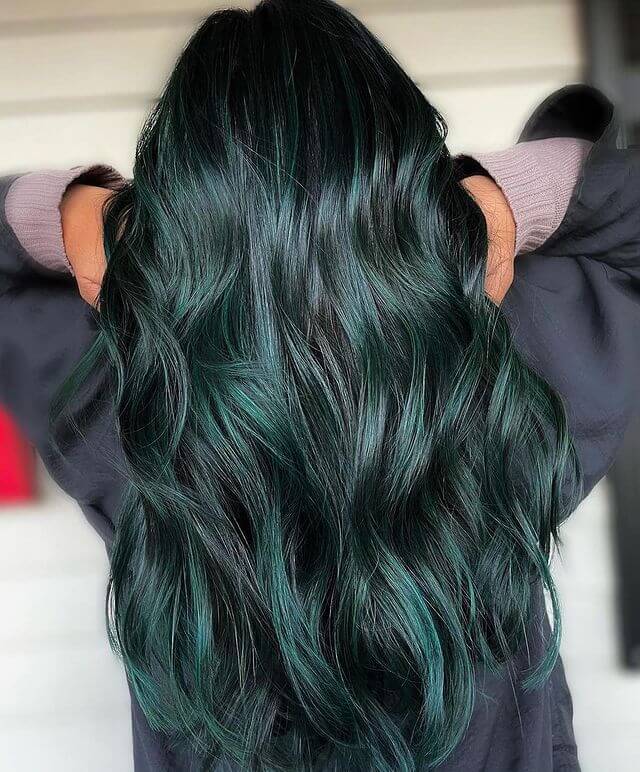 black hair with green hue color