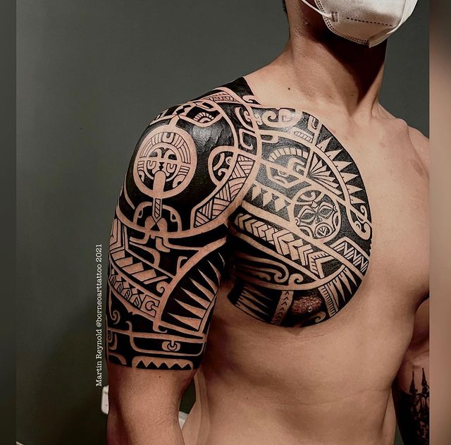 chest tribal tatoo cover up