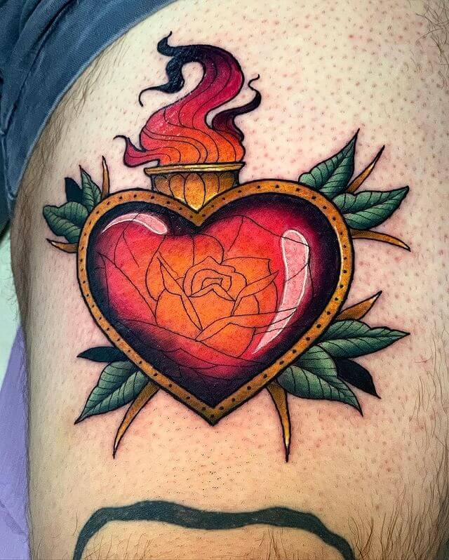 color sacred heart tattoo