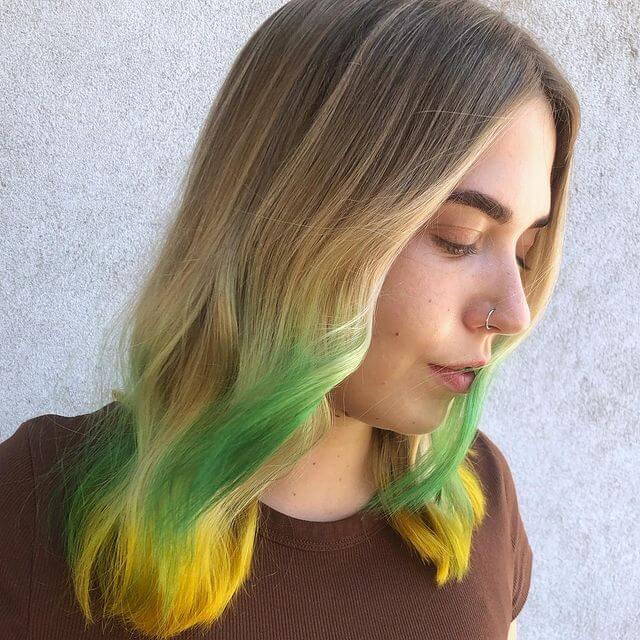festive hair with green and yellow color