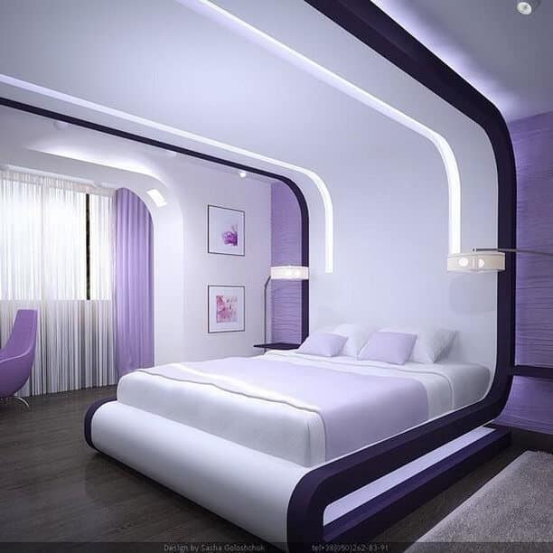futuristic bedroom purple accent