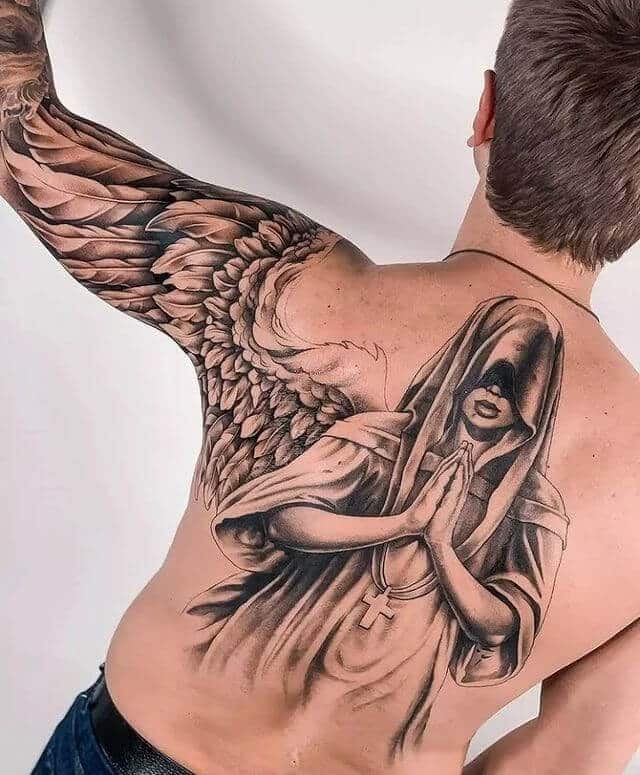 guardian angle sleeve tattoo