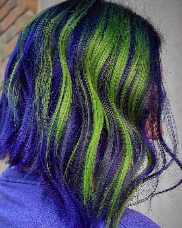 lavender hair with green highlights